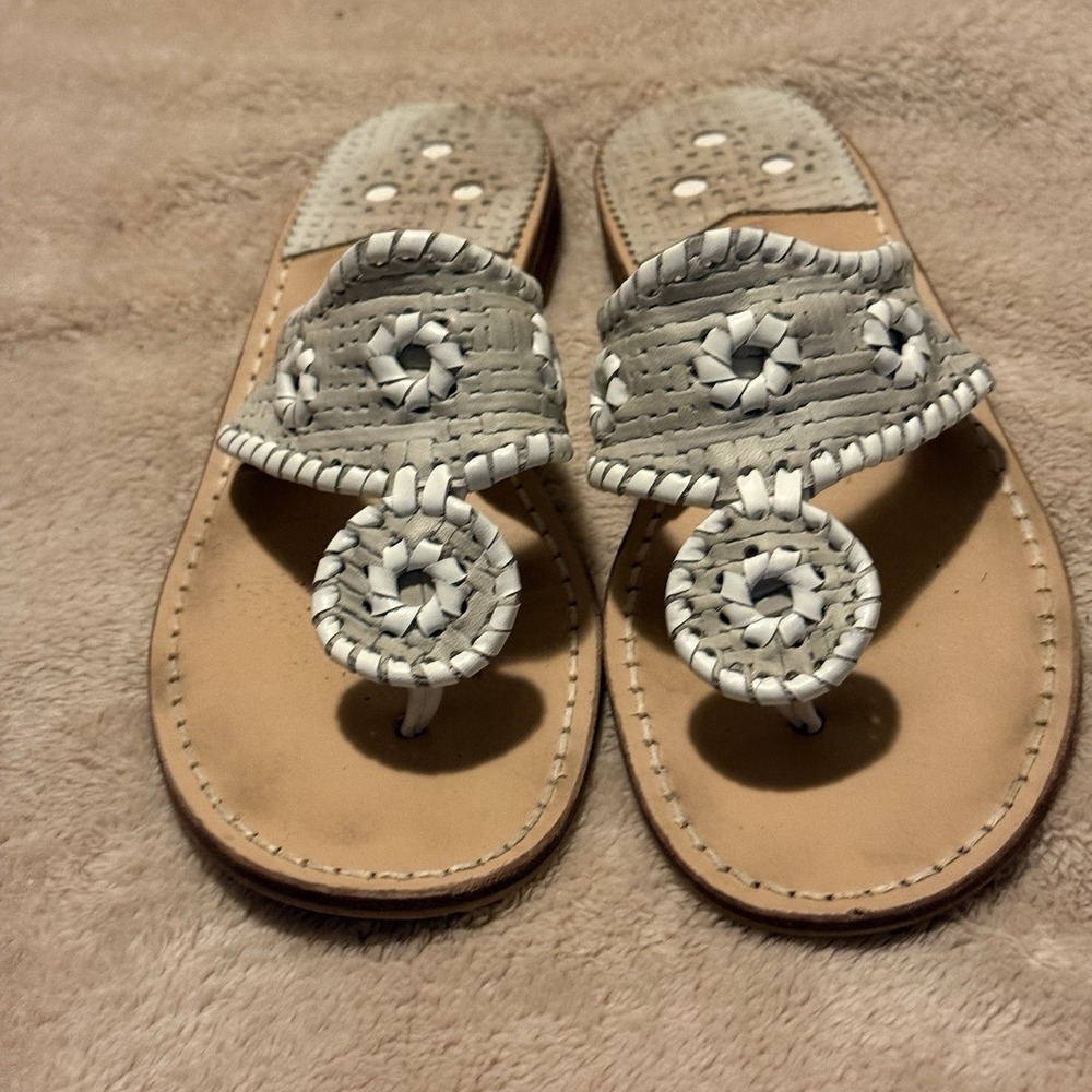Jack Rogers Gray & White Weave Flat Thong Sandals